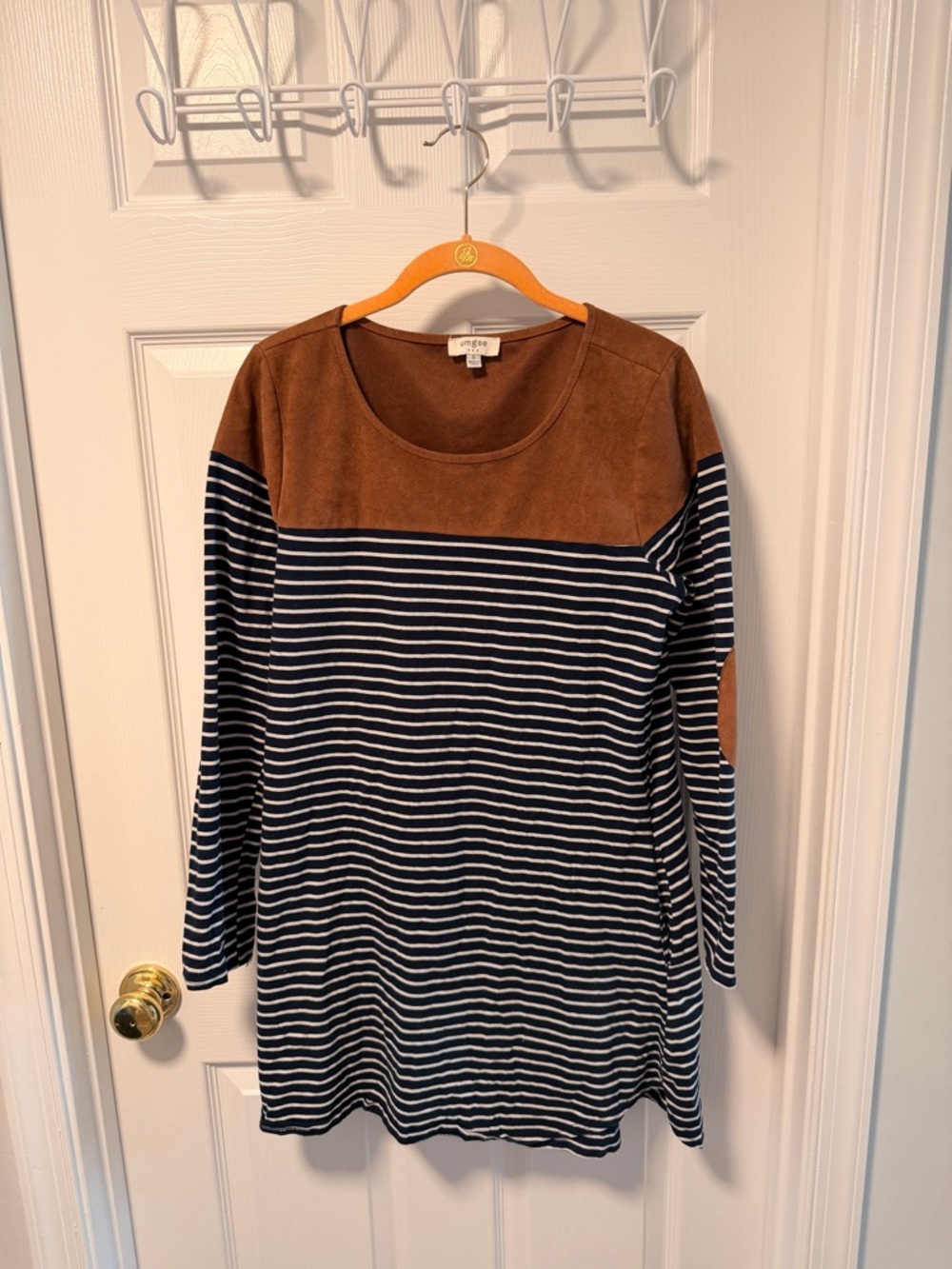 Eddie Bauer Navy & Brown Striped Long Sleeve dress